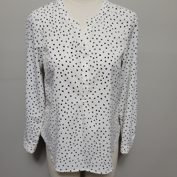 Talbots Tops - Talbots white and black polka dot popover size sp
